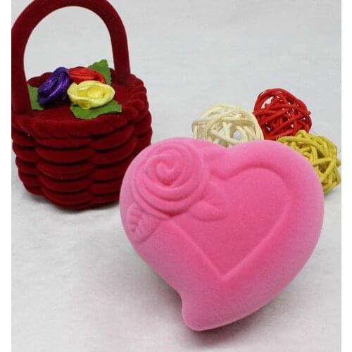 New ring box high-grade flocking jewelry box pink fashion personality simple love display box Valentines Day gift