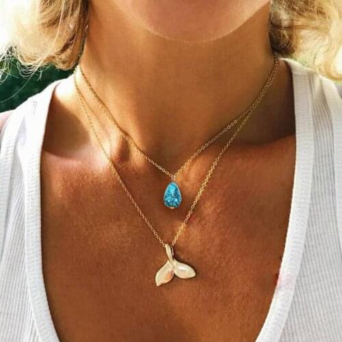 2018 new fishtail necklace new Korean version of simple golden turquoise mermaid clavicle necklace fashion women jewelry neckl