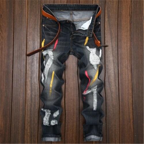 2021 New Ripped Jeans Men Jeans Are Designed To Be Stylish Cycling Hiphop Slimming Holes Print Personalized Street Wear