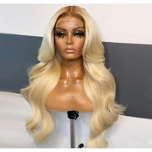 T4 Ombre 613 Heat Resistant 26Inch 13x4 Lace Front Fiber Hair Wig 180% Density Body Wave Synthetic Hair PrePlucked Baby Hair