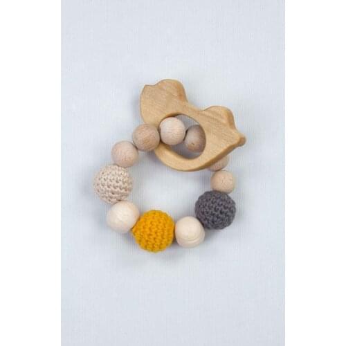 Natural Wooden Hand-Knitted Amigurumi Baby Teether Game Ring