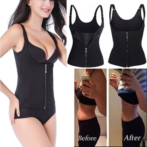 Fajas Women Zipper Compression Shirt Body Shaper Vest Workout Sweat Tank Top Slim Waist Trainer Shapewear Tummy Belly Control