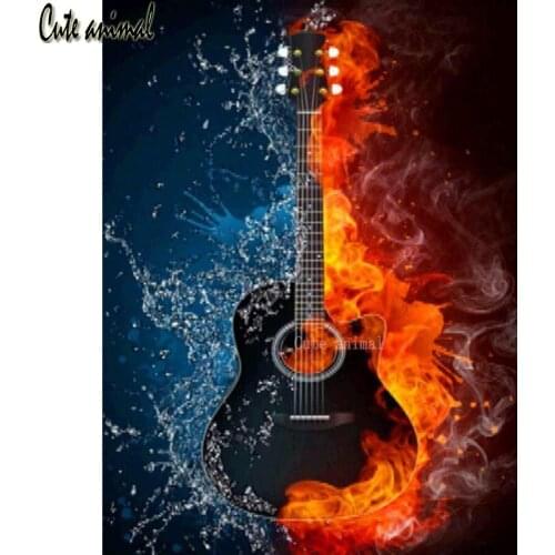 Full Square Round Drill 5D Diamond Painting Cross stitch Abstract guitar water and fire art Diamond Embroidery Diamond Mosaic