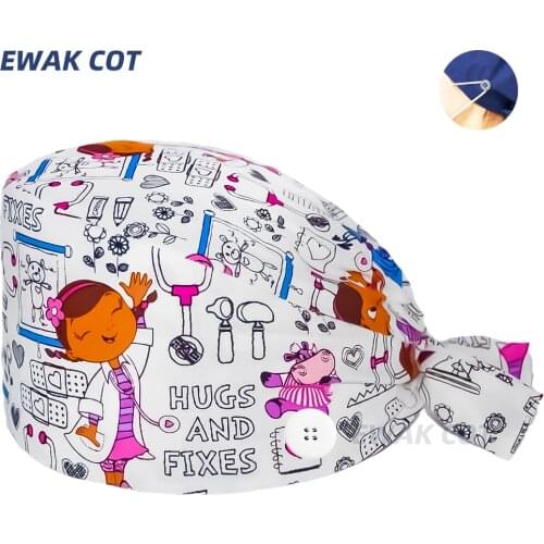 One Size Comfort Scrubs Cap with Buttons Nurse Working Hat Pet Clinic Beauty Salon Uniform Accessories Men Women Surgicals Caps