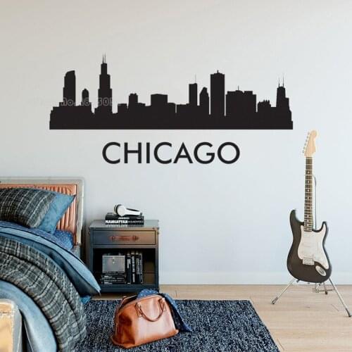 Chicago Illinois City Skyline Silhouette Vinyl Wall Stickers Decal Office Art Poster Living Room Mural Home Decoration LL2558
