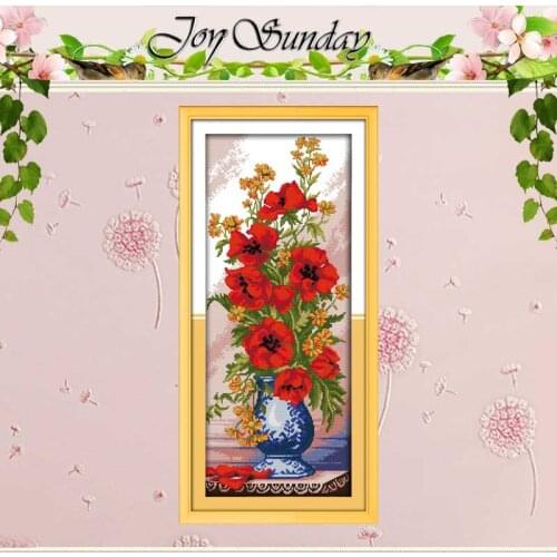 Poppy Celadon Vase Counted Cross Stitch 11CT 14CT Cross Stitch flowers Cross Stitch Kits for Embroidery Home Decor Needlework