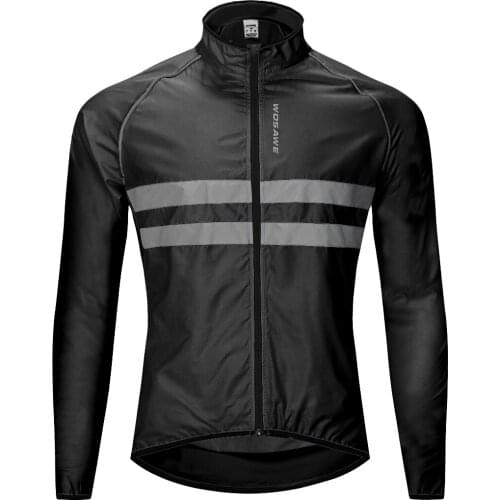 WOSAWE Men Cycling Windbreaker Windproof Bike Ultralight Jacket Water Repellent MTB Road Bicycle Long Jersey Reflective Jacket