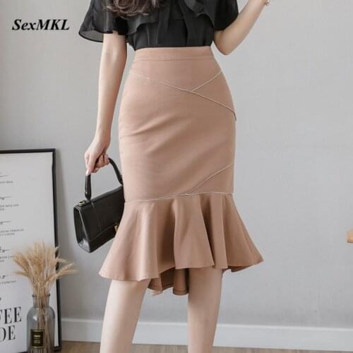 Women Long Skirts Plus Size 2020 Fashion Black Ruffles High Waist Bodycon Skirt Elegant Korean Clothes Office Sexy Pencil Skirt
