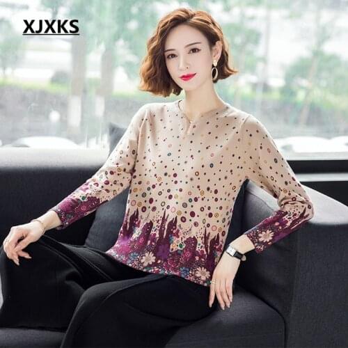 XJXKS Fashion Womens Sweater Spring Autumn Long Sleeve Pullovers Print Knitwear Jumper Plus Size Sweater Women Tops