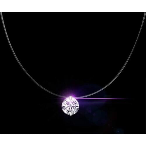 New Personality Fashion Round Crystal Zircon Necklace Invisible Transparent Fishing Line Necklace Women