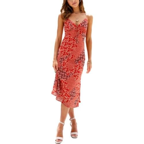 2021 Fashion Women’s Sexy Suspender Dress Boho Vintage Style Floral V-neck Backless High Waist Summer Casual Sleeveless Dress