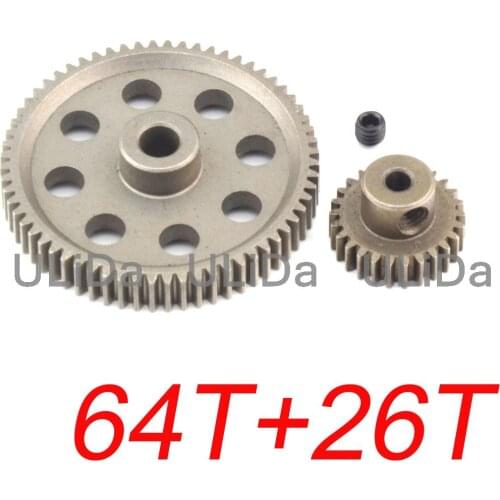 1Set HSP 1/10 RC Remote Control Cars Accessories 11184 & 11176 Differential Steel Metal Main Gear 64T and Motor Gear 26T For HSP