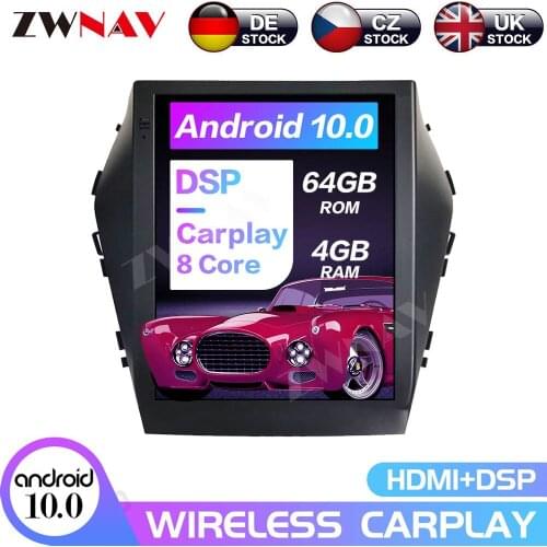 10.4''Tesla Android10.0 PX6 4+64GB voice control Built-in CARPLAY Car Radio For HYUNDAI SANTA FE IX45 2015-2017 GPS Navigation