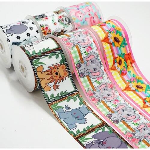 10 Yards Animals Printed Grosgrain Ribbon For Hair Bows DIY Crafts Handmade Accessories 50346