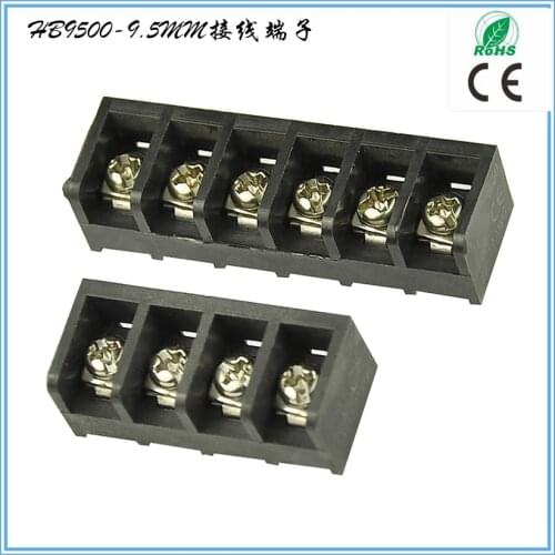 100pcs Barrier terminal block 9.5 mm pitch 2 Pole 3 4 5 6 7 8 9 10 Pin 180 Degree PCB 300V 30A through hole Straight PCB Wire