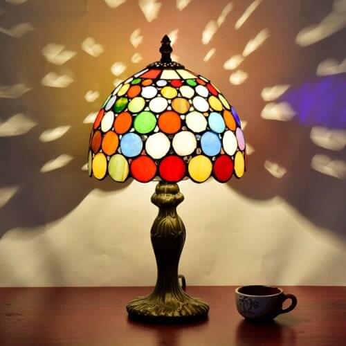 12 Inch Bohemia Stained Glass Lampshade Tiffany Table Lamp Country Style Bedside Lamp E27 110-240V
