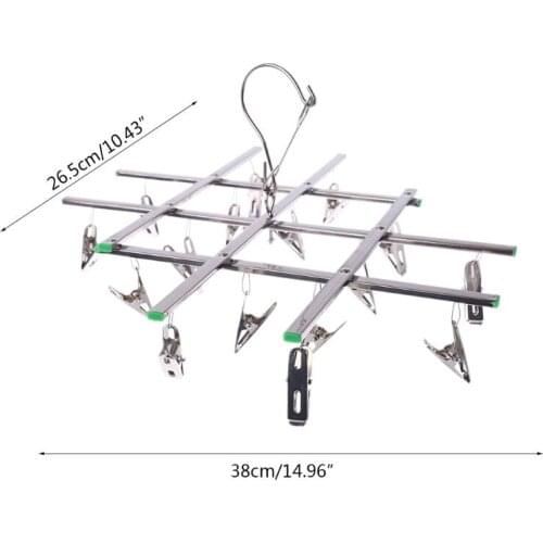 16 Clips Stainless Steel Windproof Laundry Hanger Sock Drying Rack Underwear Towel Pegs Collapsible Clothespin Hook Clothes
