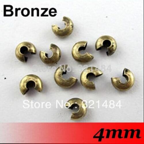 2000pcs 4mm Antique Bronze Crimp Covers End Crimp Beads Jewelry Findings Accessoreis