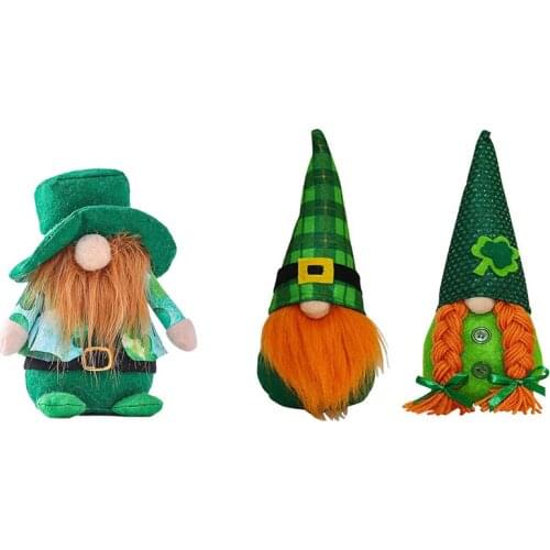 26CM St Patricks Day Plush Elf Faceless Doll Party Ornaments Green Shamrock Faceless Doll Decoration Festival Decoration