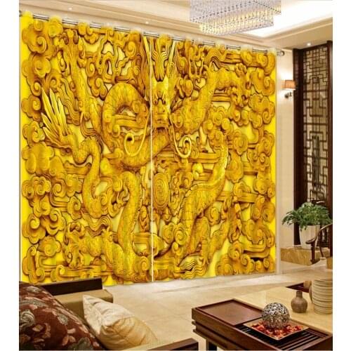 New Custom 3D Beautiful 3D Curtain Golden Dragon Sculpture Room Living Room Office Hotel Cortinas Blackout Curtain Fabric