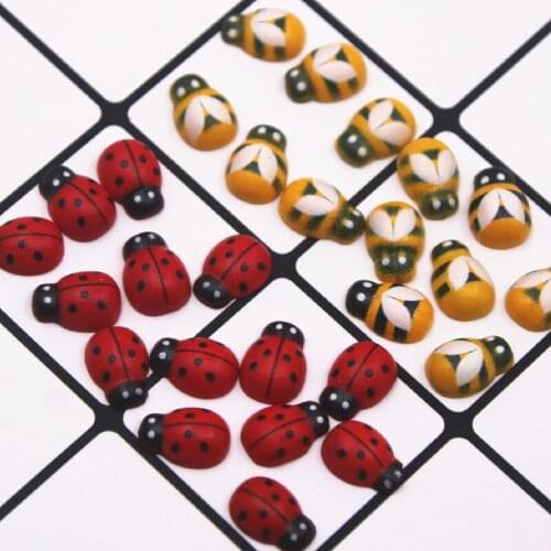 100pcs red ladybird Wooden Decorative Button flatback cabochon without hole 8x12mm Fit DIY Scrapbooking Products