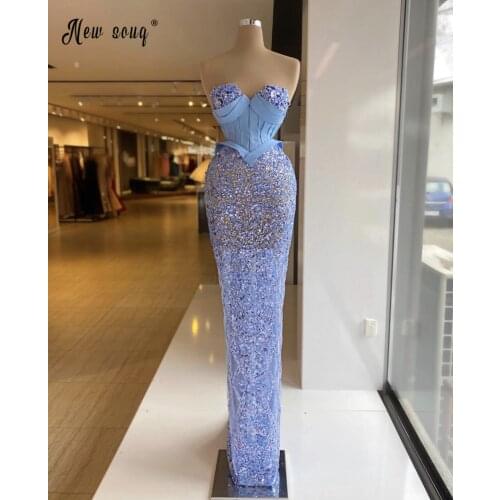 Sparkly light Sky Blue Mermaid Evening Dress 2021 Beaded Sequined Sweetheart Prom Gown Vestidos De Fiesta For Women Pageant