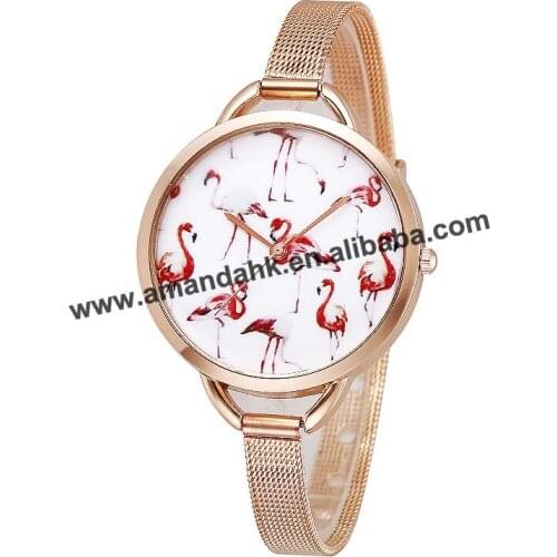 New Fashion Pink Swan Women Alloy Thin Bracelet Flamingos Wristwatch Hot Sale Women Dress Watch Elegant Lady Wristwatches 8284