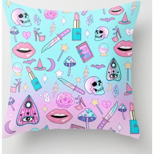 Girly Pastel Goth Witch Pattern Decorative Pillow Cushion Covers Square Pillowcase for Sofa Cotton Linen Pillow Cover