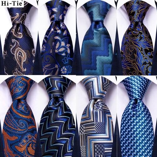 Hi-Tie Teal Blue Paisley Floral Silk Wedding Tie For Men Fashion Novelty Design Quality Hanky Cufflinks Nicktie Set Dropshipping