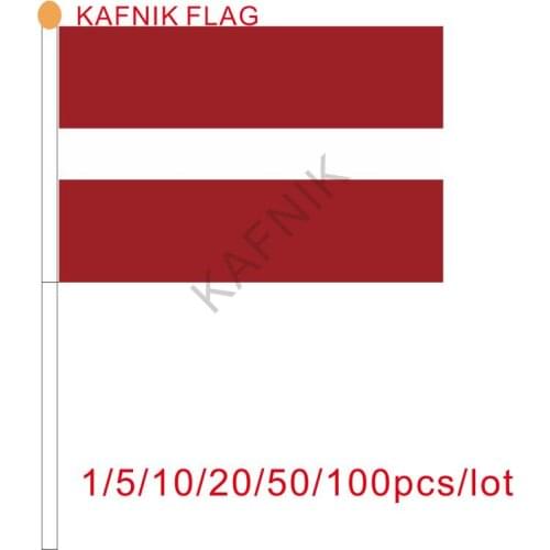 KAFNIK ,10/20/50/100pcs Latvia Hand Waving Flag 14*21cm Latvia Small National Flags with Plastic Flagpoles