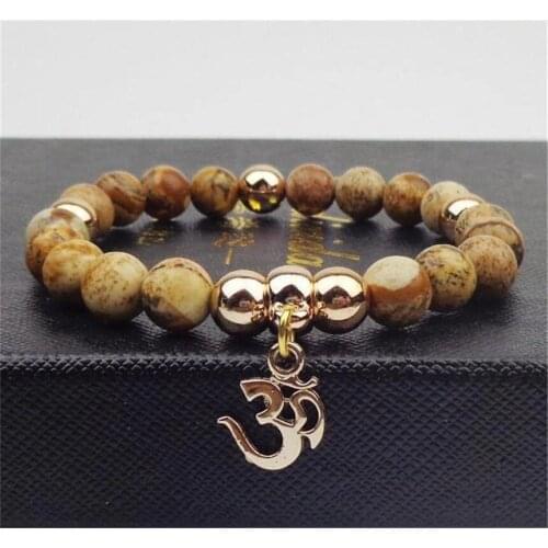 Classic Natural Beads Bracelets For Women Meditation Prayer Om Pendant Bracelet Men Yoga Jewelry