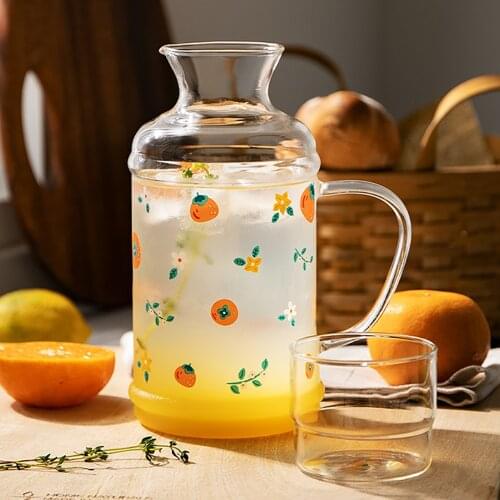 Creative Fruit Cold Kettle with Lid Clear Cold Water Jug Juice Beverage Pitcher Home Drinkware Heat Resistant Glass Water Bottle