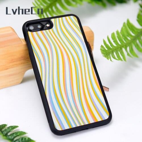 LvheCn Silicone Rubber Phone Case Cover for iPhone 6 6S 7 8 Plus X XS XR 11 12 Mini Pro Max Thin waves Rainbow
