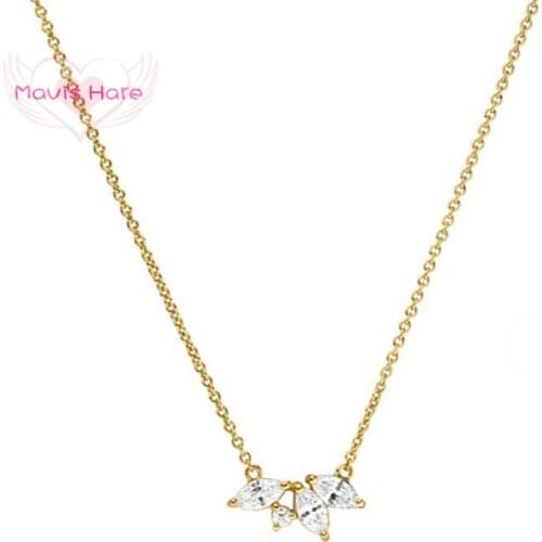 Mavis Hare SPARKLING STONE Flower NECKLACE Stainless Steel Crystal Pendant Chain Necklace as Mothers Day Gift