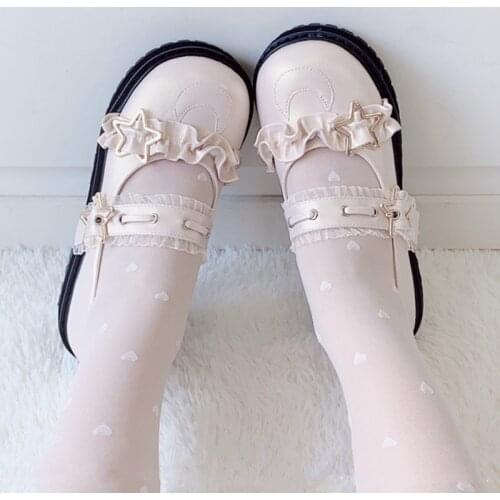 Sweet Lolita Shoes Cute Round Head Japanese Lolita Womens Star Buckle Kawaii Cute Lovely Girls Platform Thick Bottom Punk Flats