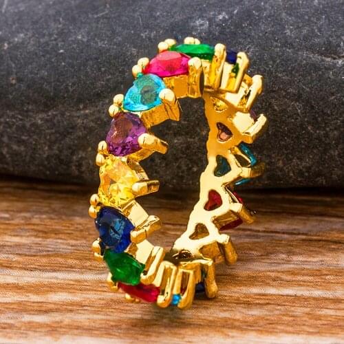 Fashion Heart Design Rhinestone Cubic Zirconia Ring For Women Engagement Wedding Ring For Women Colorful Rainbow Eternity Rings