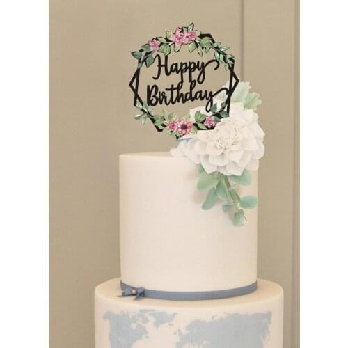 New Acrylic Butterfly Flower Happy Birthday Cake Topper Kids Birthday Party Favors Decorations Baking Decoration Supplies