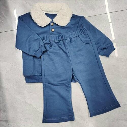 2-6Y Baby Girls Autumn Clothes Sets Kids Furry Lapel Long Sleeve Pullover Tops + Flare Pants Solid Color Casual Outfits