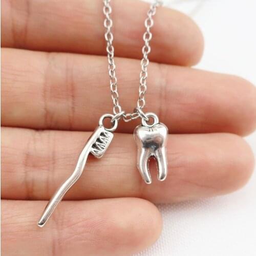 Alloy Dentist Tooth Brush Pendant Necklaces Dental Hygienist Toothpaste Choker Women Bijoux Gift Jewelry Accessories