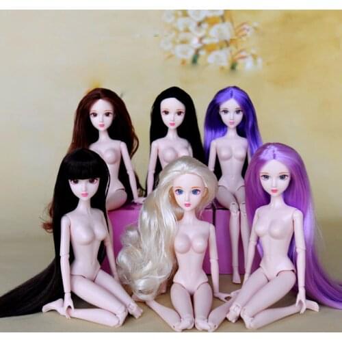 Xinyi 12inch Naked Moveable 16 Jointed DIY Doll with 3D Real Eyes and Long Hair Doll Head For 30cm 1/6 BJD Doll Girls Toy Gifts