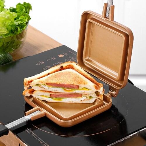 Dropship Sandwich Pans Waffle Easy Clean Kitchen Tool Bread Barbecue Plate Toast Frying Pan Home Double Side Non-stick Aluminum