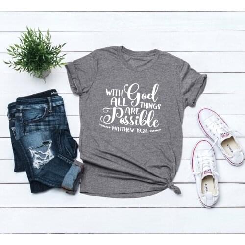 With God All Things Are Possible T-shirt Jesus faith aesthetic tee casual vintage tee tops TX5364