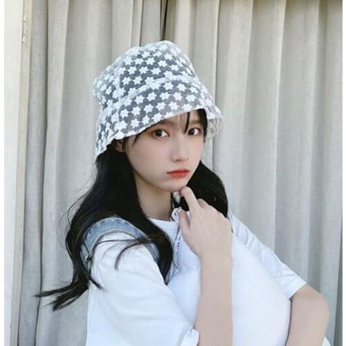 Net Red With The Same Paragraph Lace Flower Hollow Sun Hat Fisherman Hat Female White (order Note: Independent Packaging)