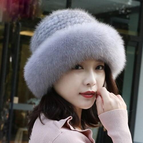 Natural mink fur hat female winter mink fur winter Korean casual wild fox fur sun basin cap warm ear protectors