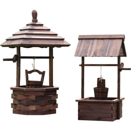 TT Carbonized Antiseptic Preservative Wood Pots Wishing Well Creative Well Flower Box Villa Garden Courtyard Outdoor