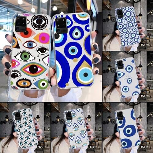 Turkish Blue Evil Eye Abstract Phone Case For Samsung Galaxy Note 4 8 9 10 20 S8 S9 S10 S10E S20 Plus UITRA Ultra transparent