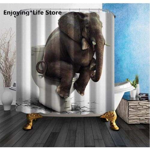 Elephant Thinking on The Toilet Shower Curtain Waterproof Fabric Shower Curtain Bathroom Decoration 72 x 72 with 12 Hooks