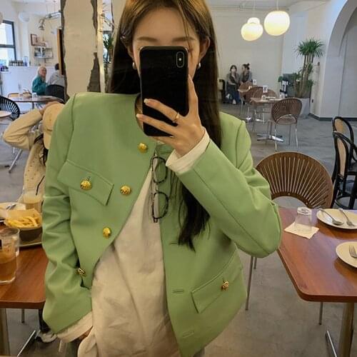 Autumn 2021 Korean Style Small Fragrance Lady Short Coat High-quality Metal Buttons Hit Color Casual Genuine Sheepskin Overwear