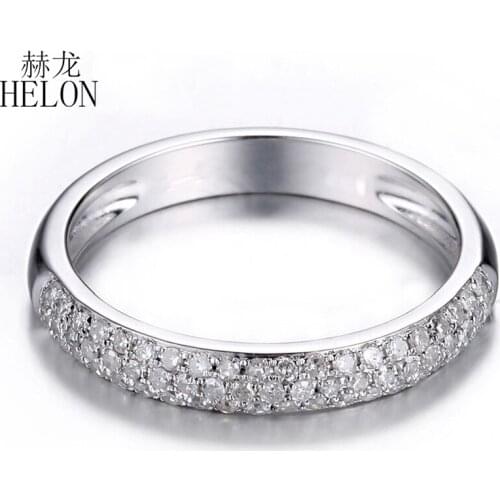 HELON Solid 14K (AU585) White Gold 0.4ct Natural Diamonds Engagement Wedding Ring Women Anniversary Fine Jewelry Estate Band