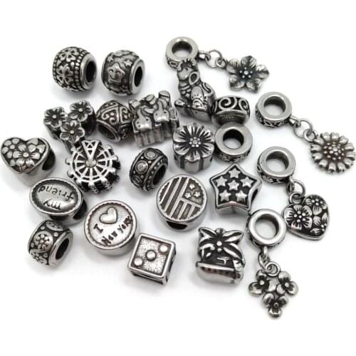 YIQIFLY Freee Shipping 20pc Stainless Steel Large Hole Beads Fit European Pandora Charms Bracelet DIY Environmental Protection
